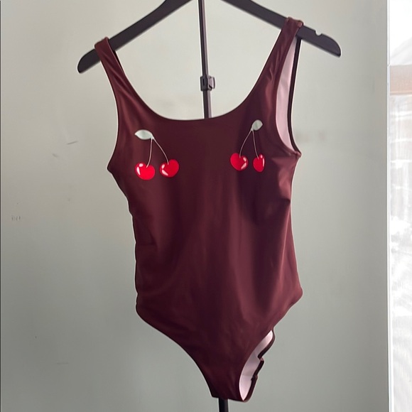 Hayley Elsaesser Other - Cherry Print Brown Swimsuit M 🍒